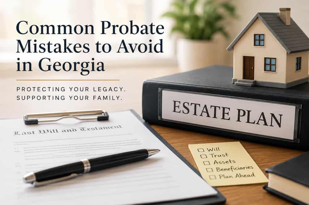 A desktop with an estate plan document and pen